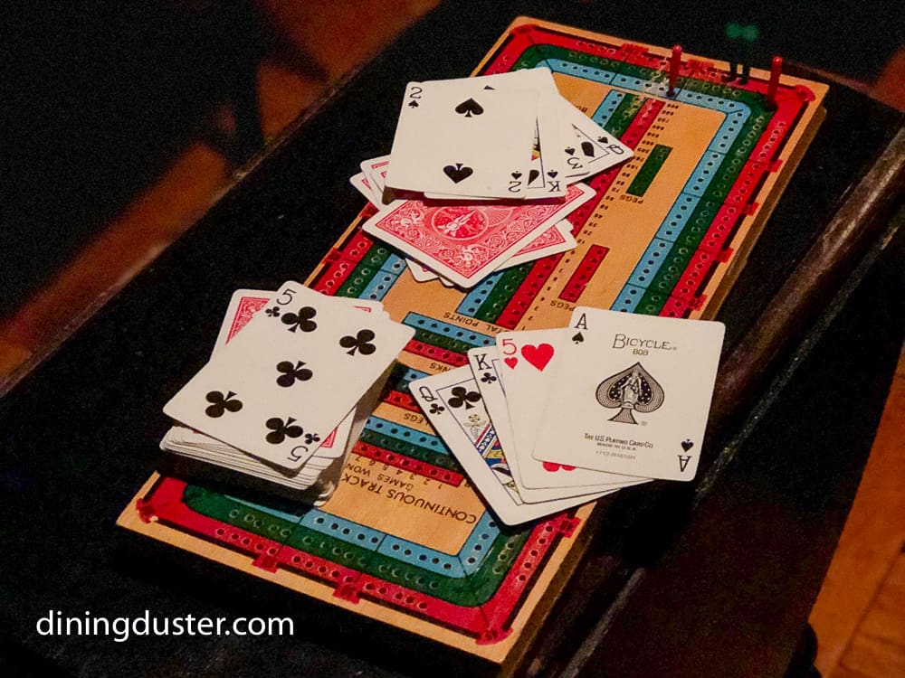 cribbage game in the caboose