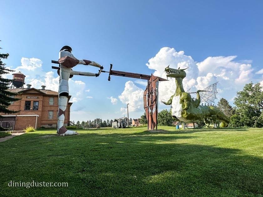 knight and fire breathing dragon enchanted highway sculpture in north dakota