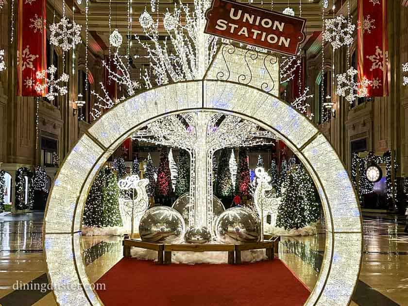 lighted entrance to Holiday Reflections at Union Station Kansas City