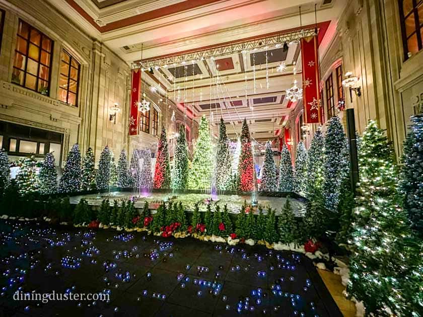 water fountain synchronized to Christmas music at holiday reflections at Union Station Kansas City, MO
