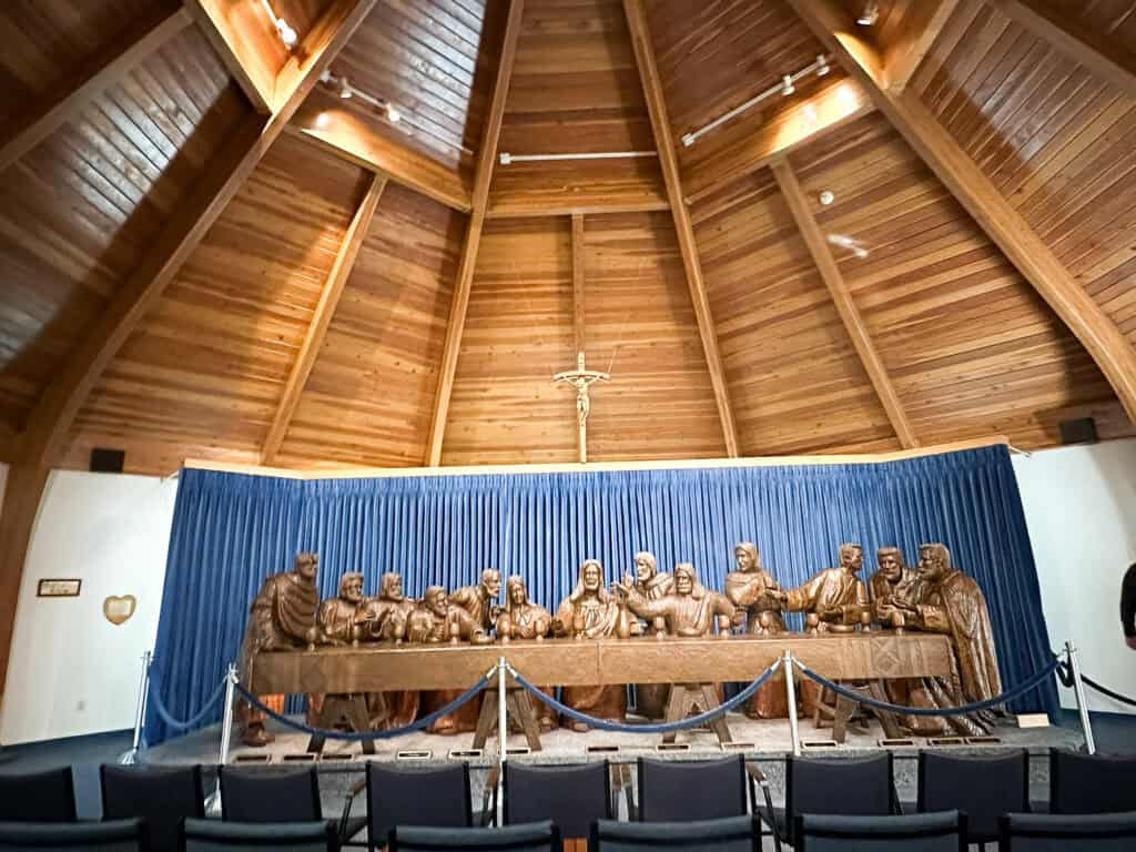 wood sculpture of the Last Supper at Trinity Heights in Sioux City