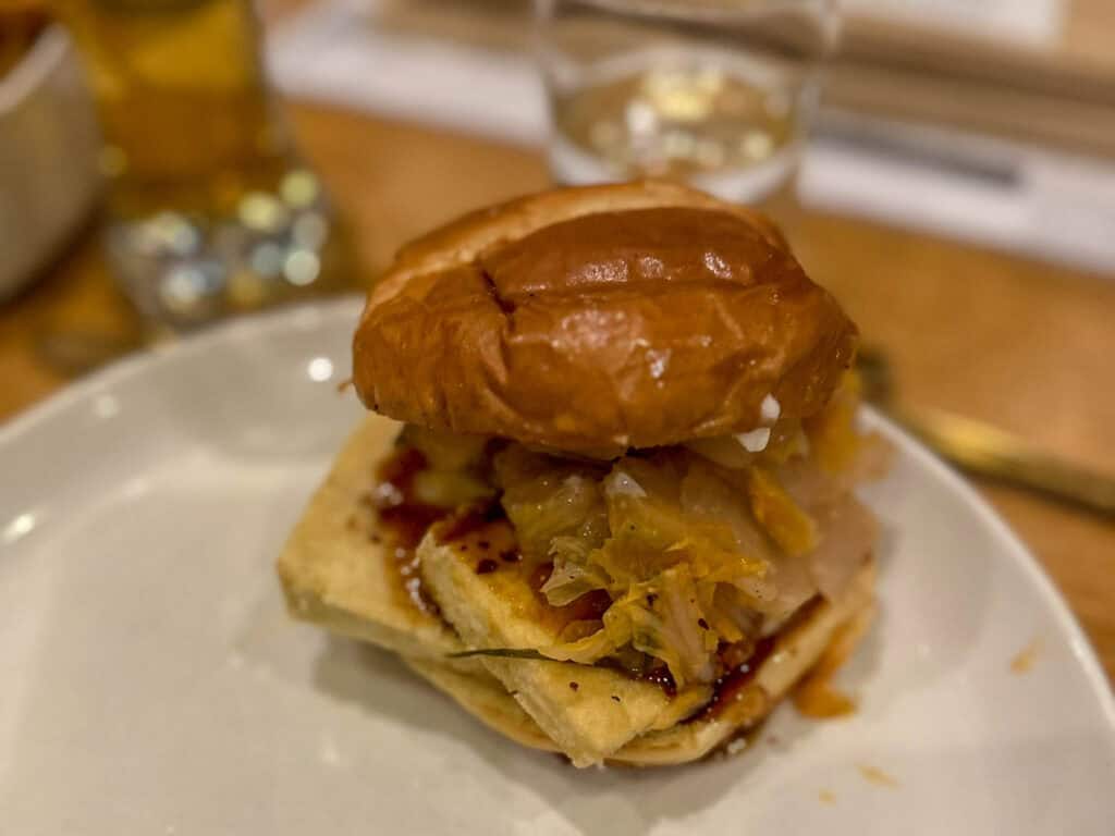 fried tofu and kim-chi sandwich