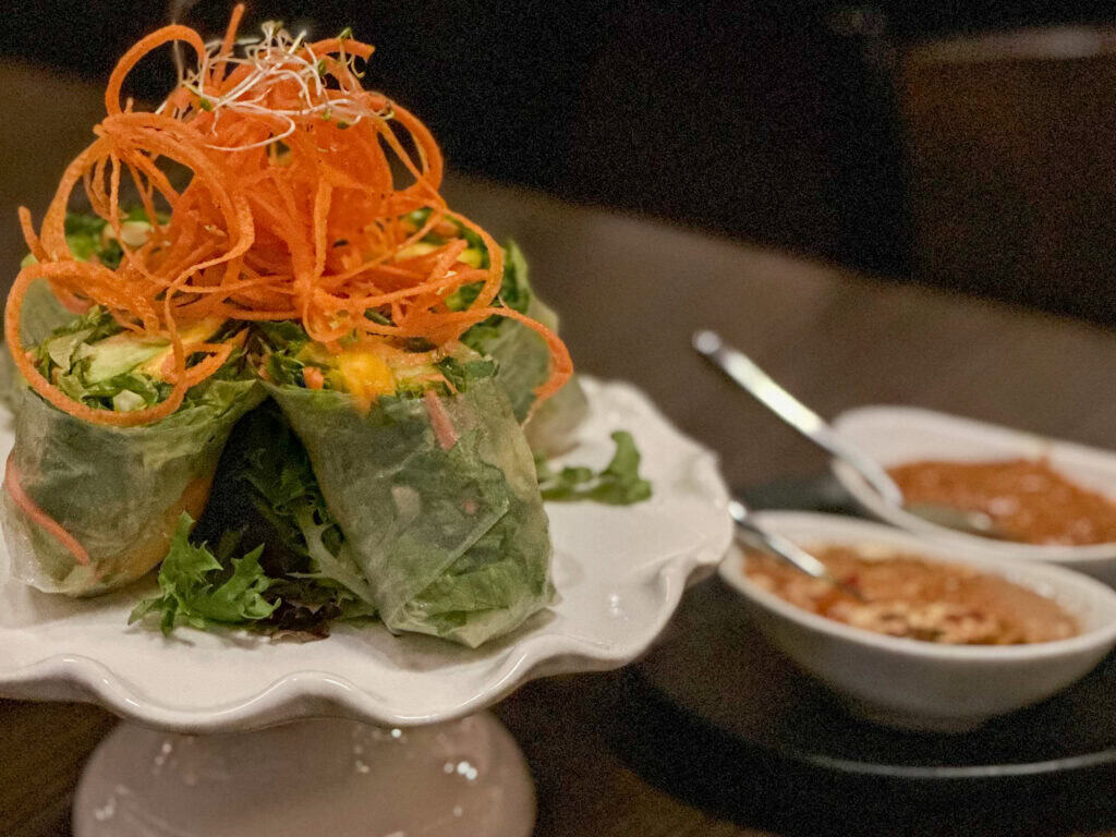 vegetable springrolls with tofu and dipping sauces at Mango Thai in Rochester, Minnesota