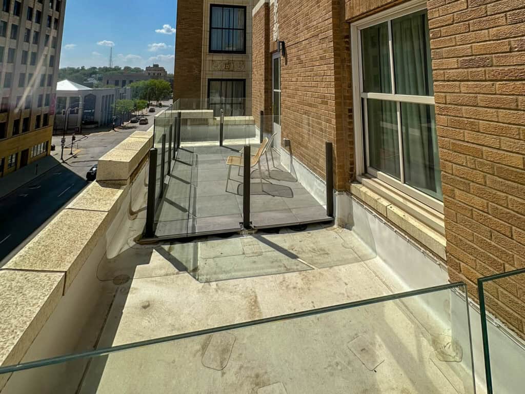 unique private patios on hotel roof of The Warrior Hotel in Sioux City, IA