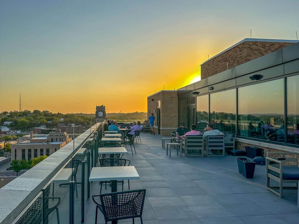 Rootop view at the Crown Rooftop Bar overlooking Sioux City Iowa