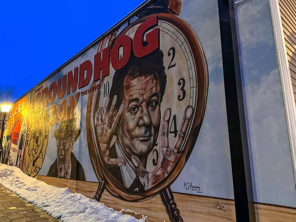 groundhog day mural in downtown Woodstock Illinois