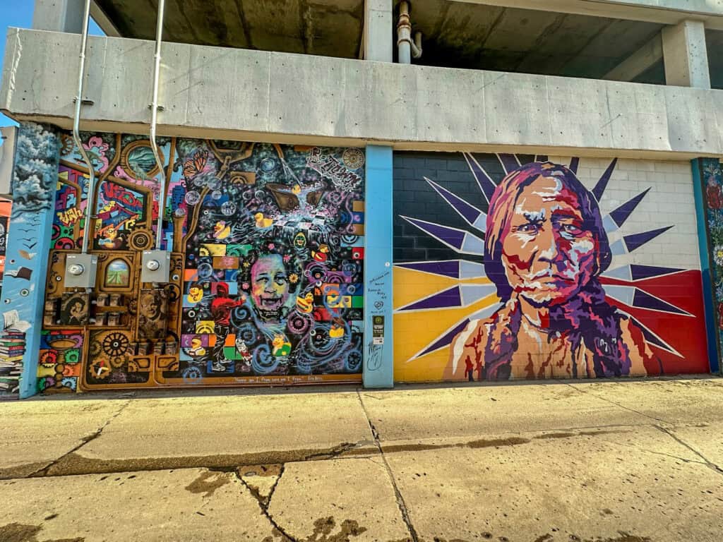 Class Mural and Sitting Bull murals in art alley 5.5