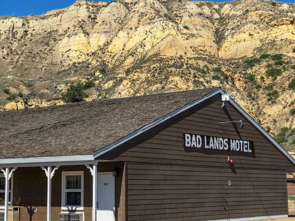 bad lands hotel in Medora North Dakota with the Badlands in the background