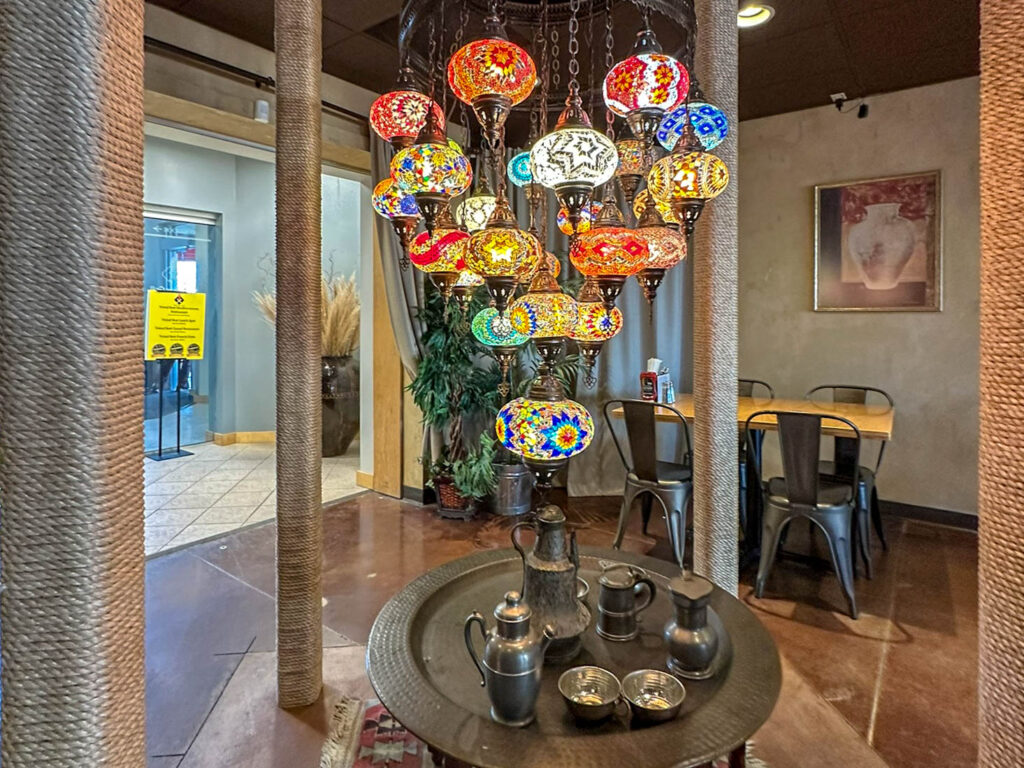turkish mosiac lamps and tea service at Med Box in Chanhassen