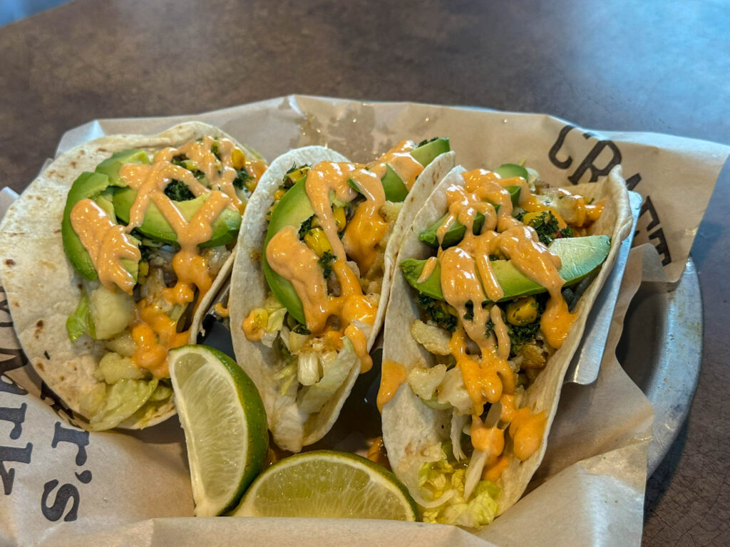 crispy cauliflower chimichurri tacos at Stanley's NE Bar room in Minneapolis